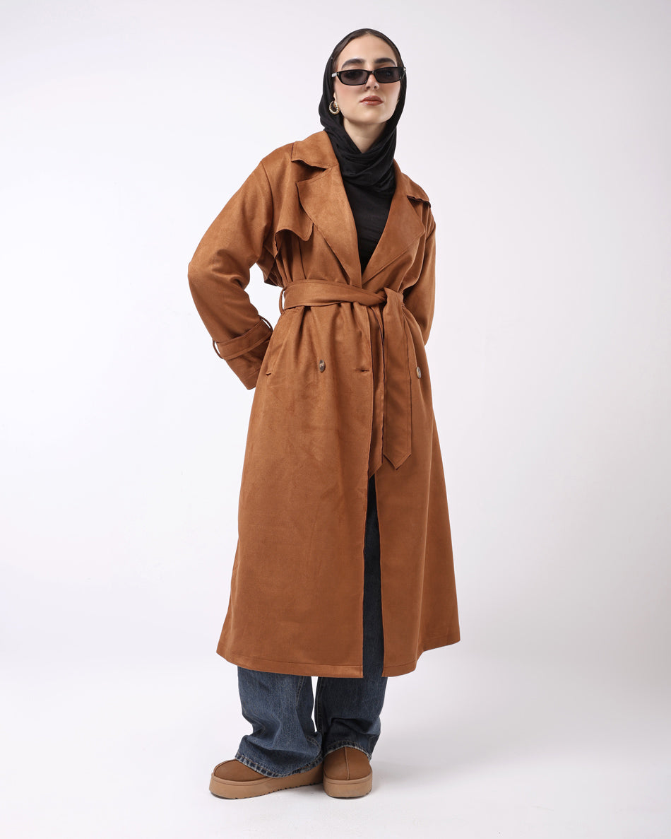 Suede trench coat