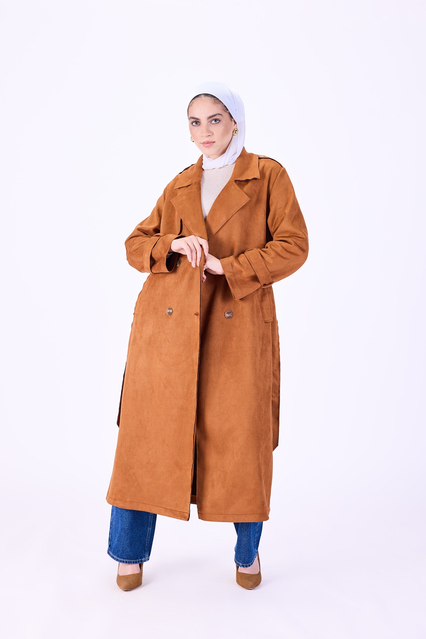 Suede trench coat