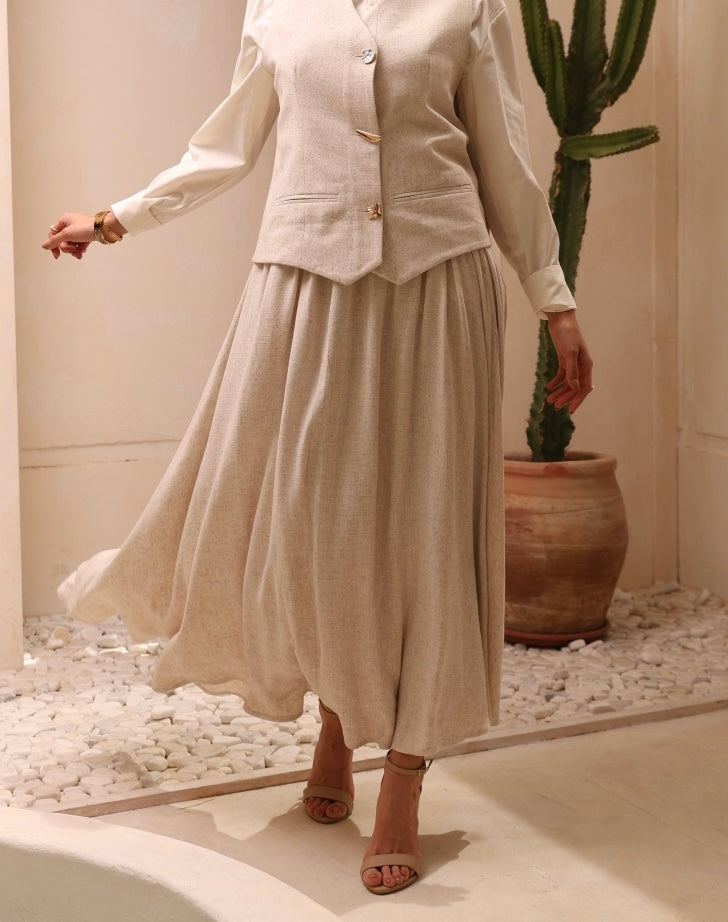 Beige Vest linen Set