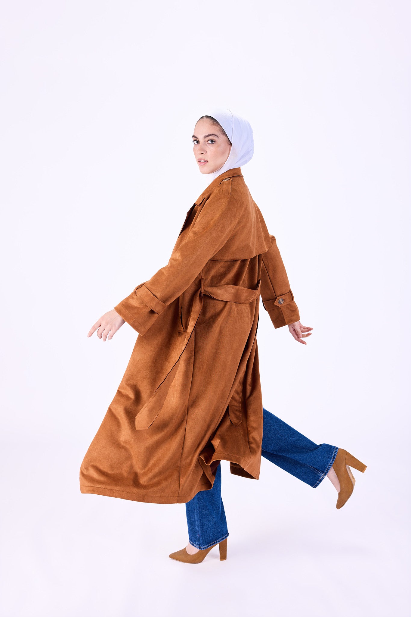 Suede trench coat