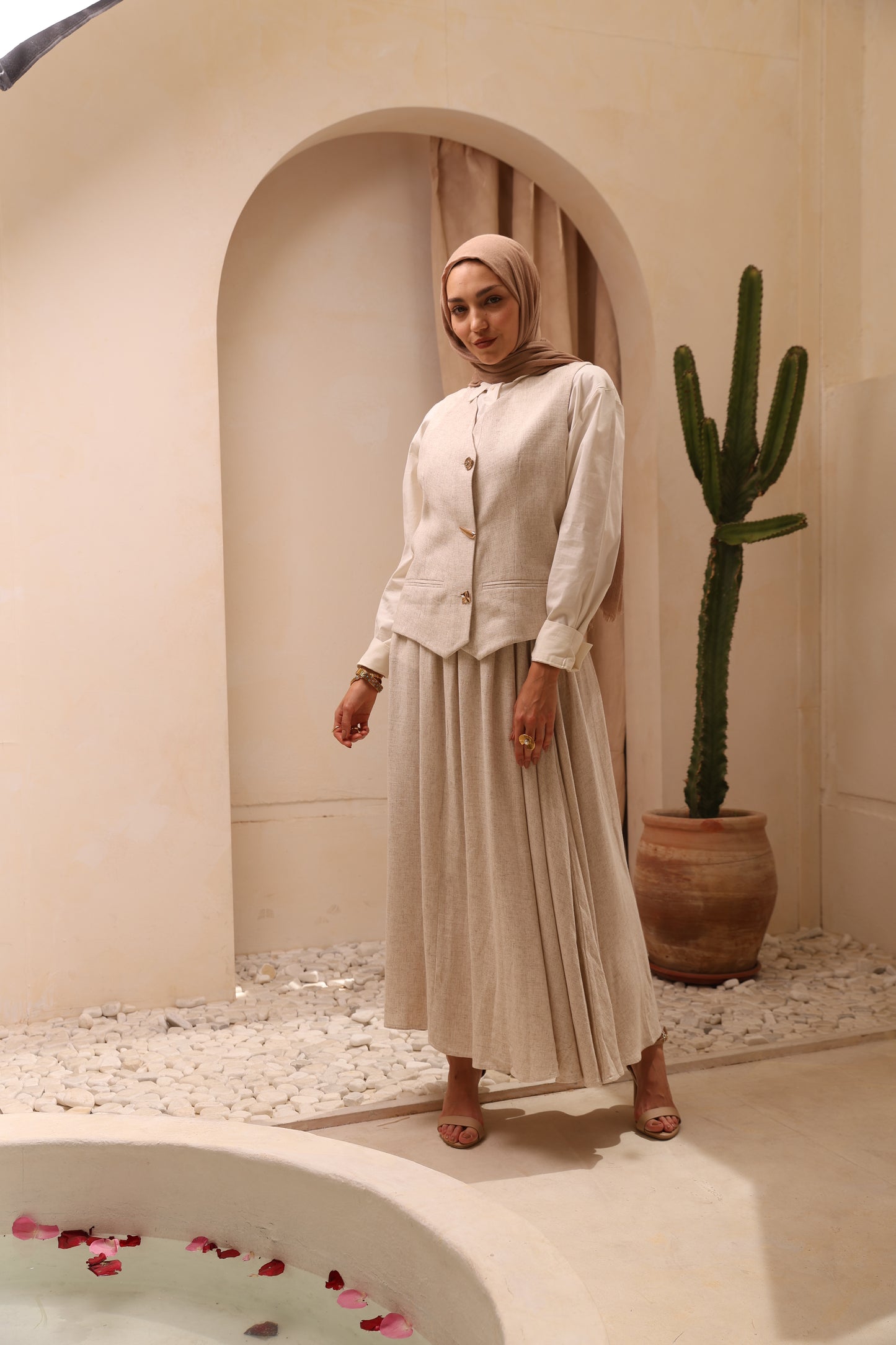 Beige Vest linen Set