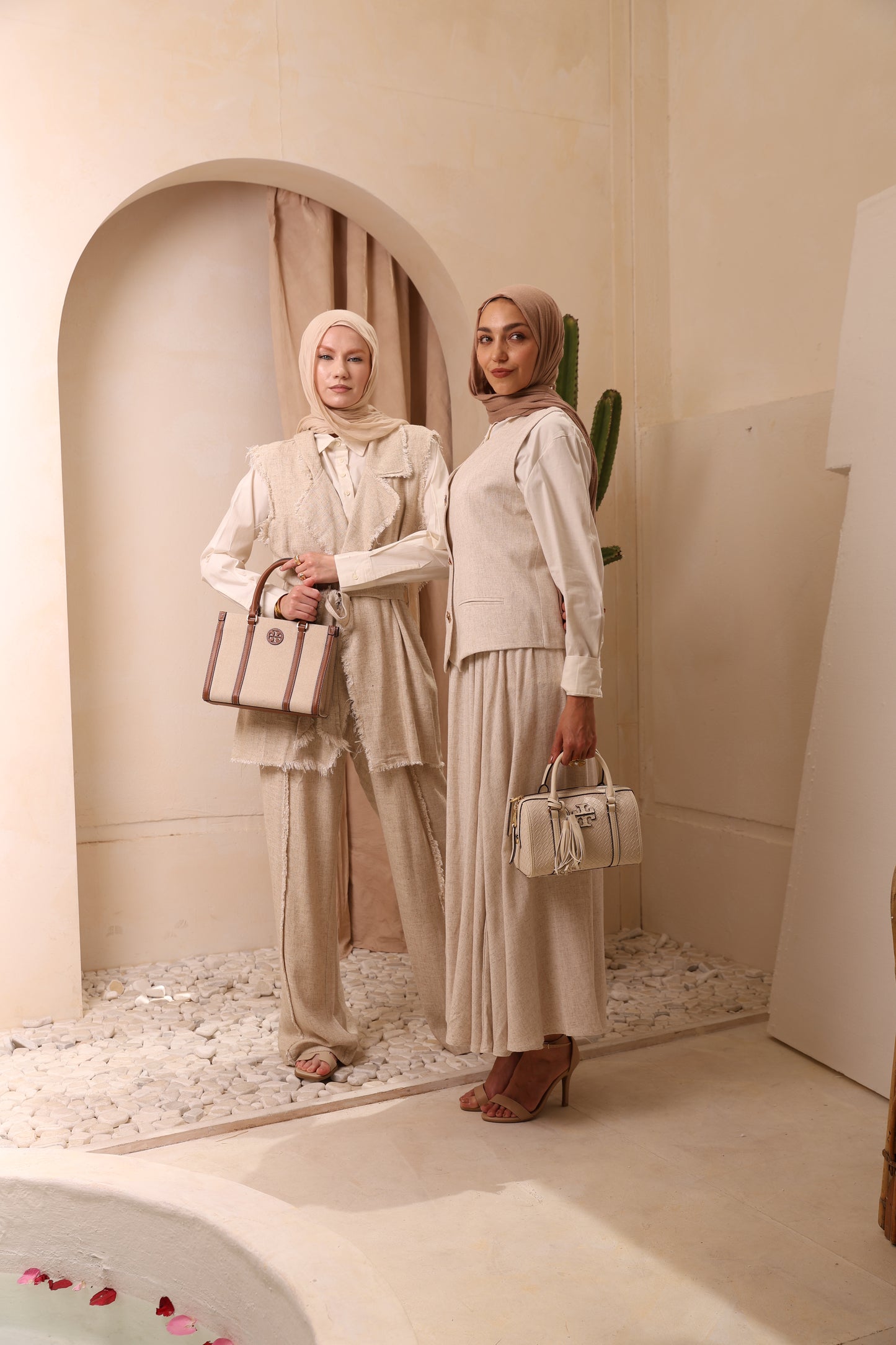 Beige Vest linen Set