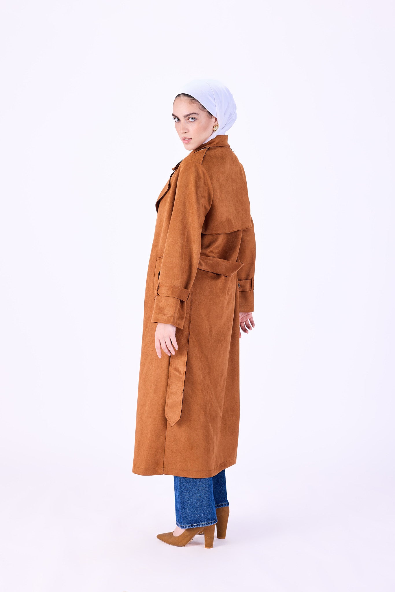 Suede trench coat