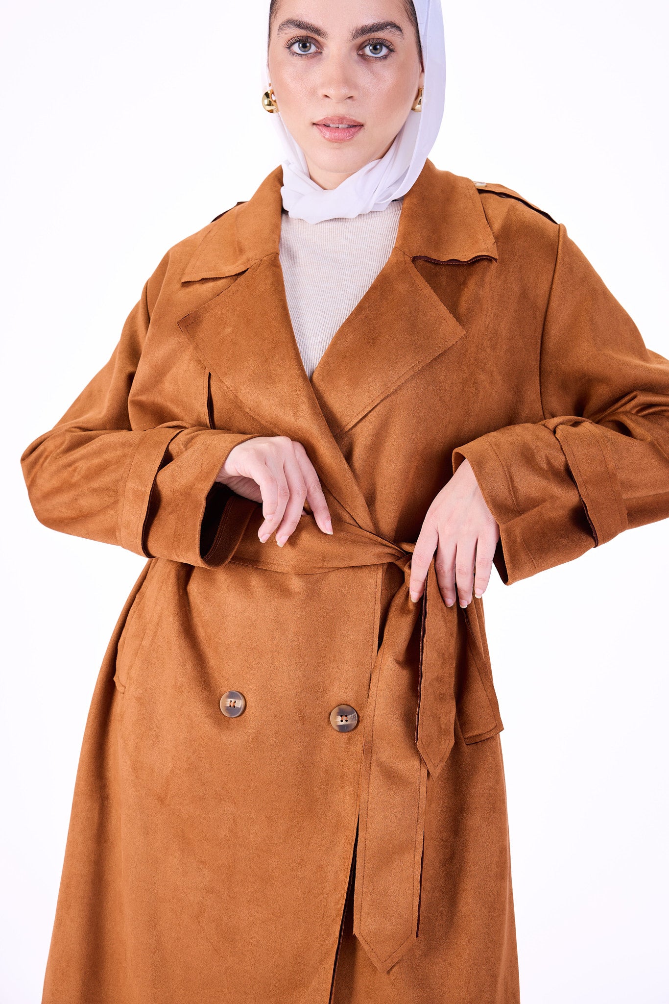 Suede trench coat