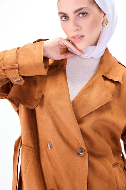 Suede trench coat
