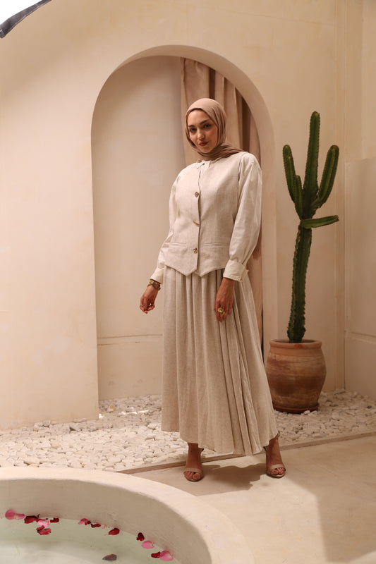 Beige Vest linen Set