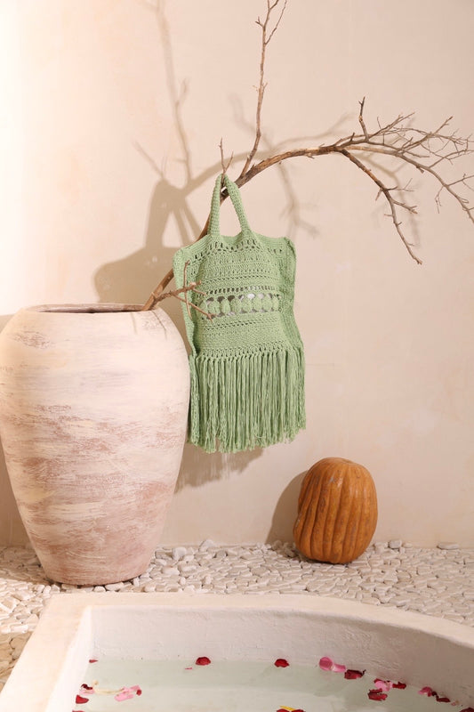 Mint Fringe Bloom Bag
