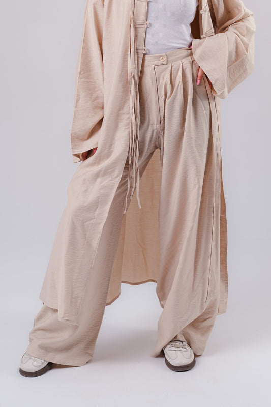 Beige High Low Pants